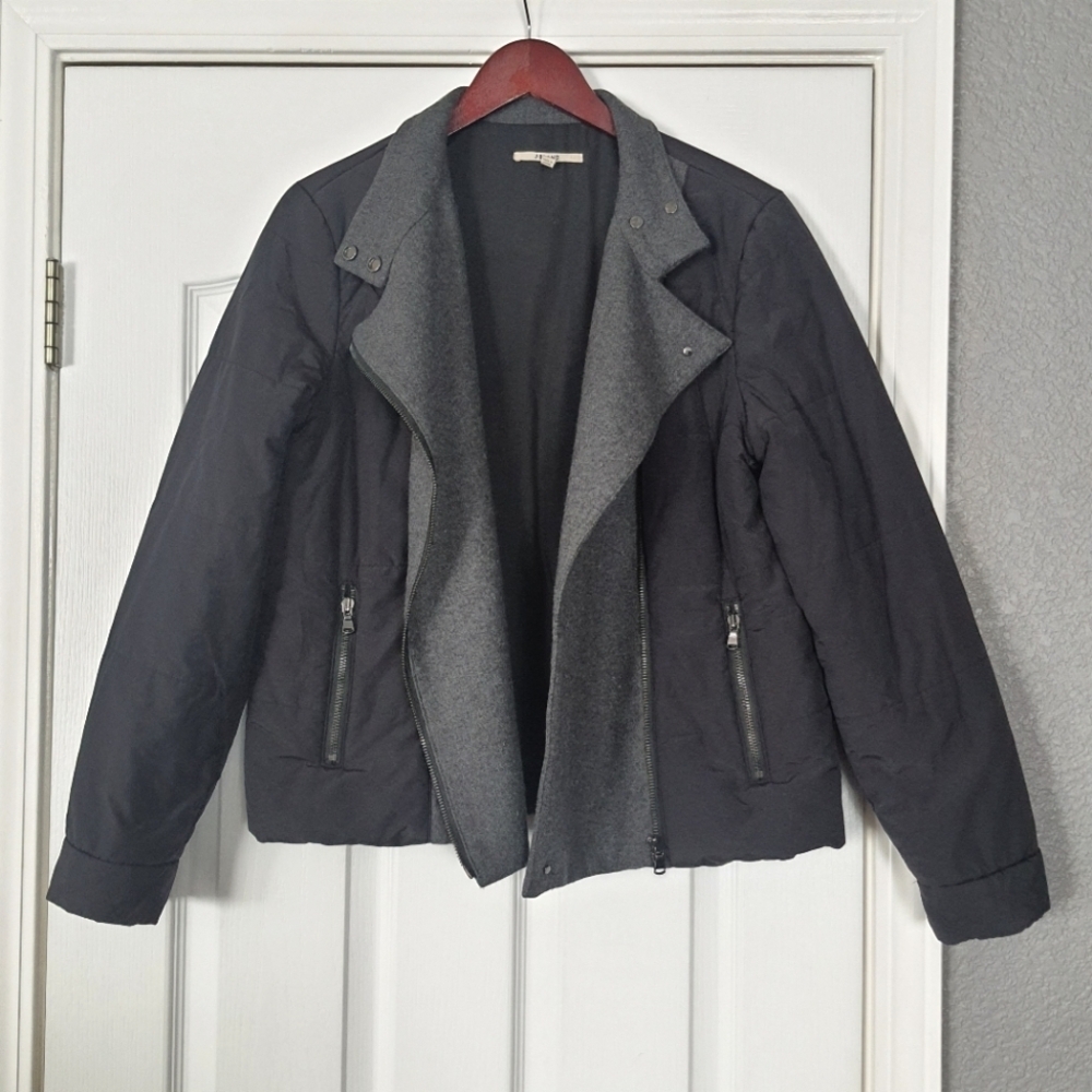 J Brand Puffer Jacket Womens M Black Gray Wool Cotton Nylon